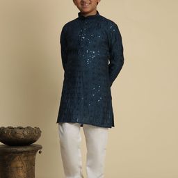 Pro-Ethic STYLE DEVELOPER Boys Paisley Embroidered Regular Pure Cotton Kurta with Pyjamas-picture-5