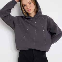 Trendyol Women Embellished Hooded Pullover Sweatshirt-image-2