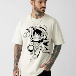 Be Crazy Men Luffy Anime Printed Oversized Round Neck Cotton T-shirt-picture-22