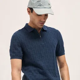 THE BEAR HOUSE Men Self Design Polo Collar Slim Fit Cotton T-shirt-picture-48
