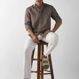 Luxure by Louis Philippe Men Solid Spread Collar Linen Formal Shirt image 5