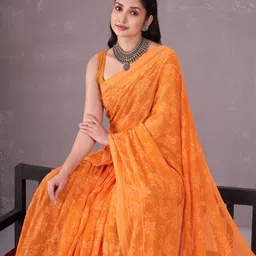 Garden Vareli Ethnic Motifs Printed Pure Chiffon Saree Without Blouse Piece image 3