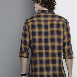 The Indian Garage Co Men Navy Blue & Mustard Yellow Checked Casual Shirt image 5