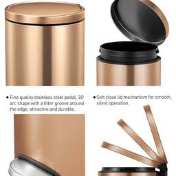 OBSESSIONS Copper & Black Stainless Steel Soft-Close Trash Round Pedal Dustbins - 20 L image 3
