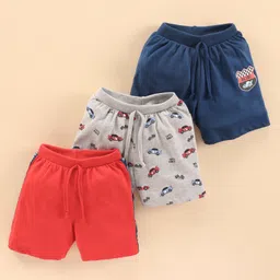 Babyhug Cotton Knit Mid Thigh Length Shorts Multiprint Pack Of 3 - Navy Red Grey-picture-14