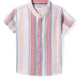 Babyhug Cotton Woven Half Sleeves Mandarin Collar Striped Shirt - Multicolor-picture-23