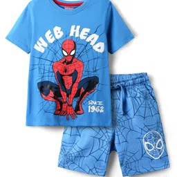 Pine Kids Marvel Single Jersey Knit Half Sleeves Shorts Night Suit with Spider Man Graphics - Blue-image-96