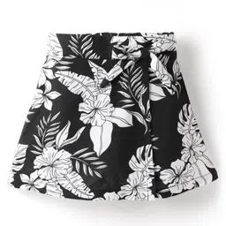 CrayonFlakes Rayon Floral Printed Bow Applique Detailed Skort - Black-picture-23