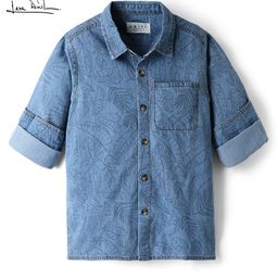 arias by lara dutta Arias Cotton Woven Full Sleeves Denim Shirt With Leaves Print - Blue-picture-28