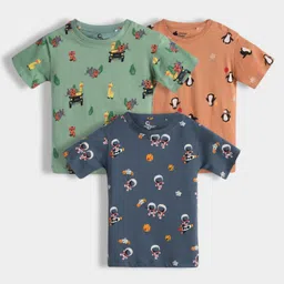 Orange Sugar 100% Cotton Knit Pack Of 3 Half Sleeves Penguin & Animals Printed Tees - Multi Colour-picture-35