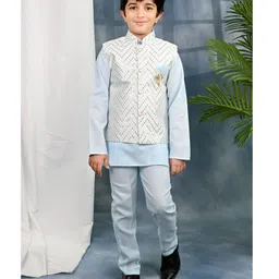 BT DEZINES Cotton Blend Woven Full Sleeves Solid Kurta Pyjama With Embroidered Sequin Embellished & Embroidered Jacket - Sky Blue-picture-27