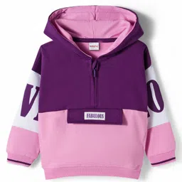 Babyhug Cotton Knit Full Sleeves Cut & Sew Pullover Hooded Sweatshirt with Text Graphic - Pink-picture-25