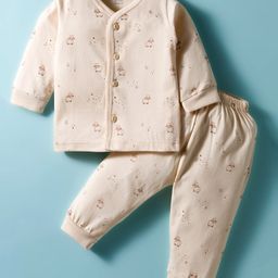 Zero Sinker Knit Full Sleeves Night Suit with Animal Print - Beige-picture-33