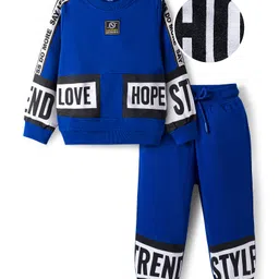 OLLINGTON ST. Cotton Knit Full Sleeves Text Printed Sweatshirts & Joggers- Royal Blue-image-52