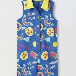 Spunkies Cotton Woven Sleeveless Rainbow & Sun Printed Jumpsuit - Blue-picture-20