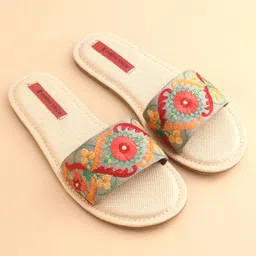 Earthy Touch Premium Slip On Ethnic Sandal - Beige Green image 2