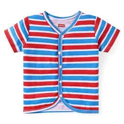 Babyhug 100% Cotton Knit Half Sleeves Front Open Vests With Car Print Pack of 3 - Blue Red & Yellow image 2