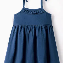 Babyhug Single Jersey Knit Sleeveless Solid Frock With Bloomer - Navy Blue image 2