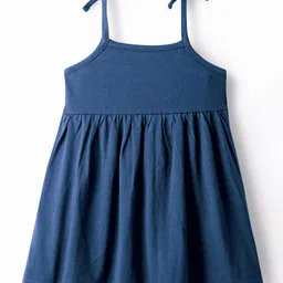 Babyhug Single Jersey Knit Sleeveless Solid Frock With Bloomer - Navy Blue image 3