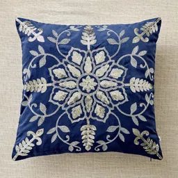 Home Centre Endura Blue & Gold-Toned Floral Embroidered Velvet Square Cushion Covers-picture-16