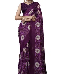 A.V.M. SILK MILLS Floral Poly Georgette Saree-picture-19