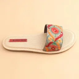 Earthy Touch Premium Slip On Ethnic Sandal - Beige Green image 4