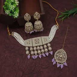 House of Pataudi Gold-Plated Kundan-Studded & Beaded Jewellery Set-picture-12