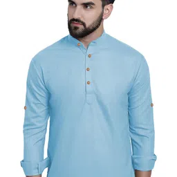 Yugnik Mandarin Collar Roll-Up Sleeves Straight Short Kurta-picture-29