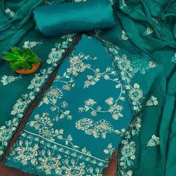 Peachmode Floral Embroidered Sequinned Organza Unstitched Dress Material-picture-15