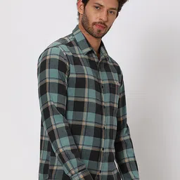 Mufti Slim Fit Checked Flannel Pure Cotton Casual Shirt image 4