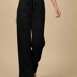 DTR FASHION Women Solid Comfort Wide Leg High-Rise Trousers-image-12