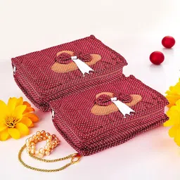 Kuber Industries Maroon 2 Pieces Polka Dots Printed Jewellery Organisers image 1