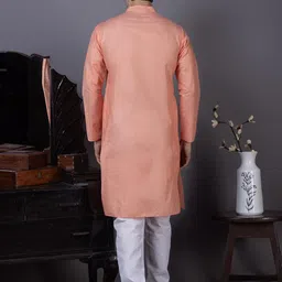 PulseIQ Men Peach Solid Straight Kurta image 5