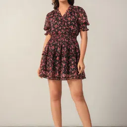 June 9 Clothing Floral Printed Chiffon Fit & Flare Mini Dress-picture-41