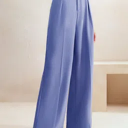 Kotty Women Solid Pleated High-Rise Relaxed Fit Formal Trousers image 2