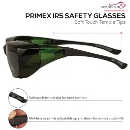 SAFE HANDLER PrimeX IR5 Safety Glasses Rimless Frame Anti-Scratch Anti Fog Wrap Around Lens Polycarbonate Black Dark Green image 4