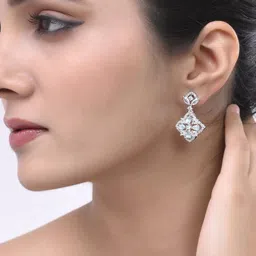 Silvermerc Designs Silver Plated American Diamond Studded Drop Earrings-image-62