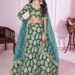 ETHNIC PLUS Embroidered Sequinned Semi-Stitched Lehenga & Unstitched Blouse With Dupatta-image-93