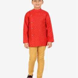 Superminis Full Sleeves Motif Printed Kurta Pyjama Set - Red-picture-16