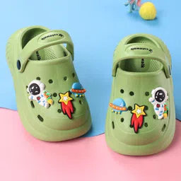 Cute Walk by Babyhug Back Strap Closure Clogs with Spaceship Applique - Green-picture-34