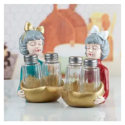 Kookee Polyresin Modern Girl Salt and Pepper Shakers Set holder, Set of 2 (10367)-picture-15