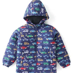 Babyhug Woven Full Sleeves Padded Hooded Jacket with Car Print - Navy Blue-picture-32