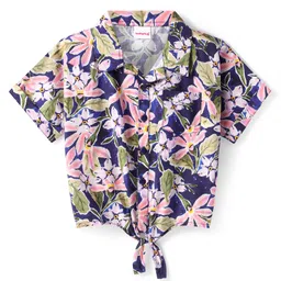 Babyhug Rayon Woven Half Sleeves Shirt Style Top with Knot Detailing & Floral Print - Blue-picture-35