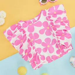 Pantaloons Junior Sleeveless Frill Detailed Floral Printed Top - Pink-picture-16