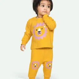 Ariel Pure Cotton Full Sleeves Lion Printed Tee With Coordinating Pajama Set - Mustard-picture-18