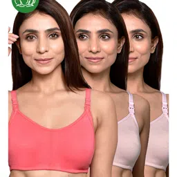 Inner Sense Organic Cotton Knit Pack Of 3 Solid Antimicrobial Maternity Bras With Nursing Access - Multi Colour-image-66
