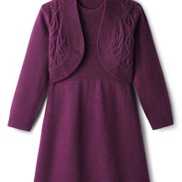 Hola Bonita Knitted Sweater Dress & Full Sleeves Woollen Shrug With Cable Knit Design - Plum-picture-31