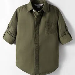 Under Fourteen Only Full Sleeves Thread Work Embroidered Shirt - Green-image-81