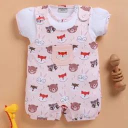 Wonderchild Half Sleeves Animals Printed Romper - White & Peach-image-7