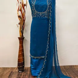 SAINOOR Embroidered Silk Georgette Unstitched Dress Material image 3